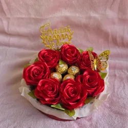 🎀Cesta de Rosas y Bombones Ferrero Rocher 