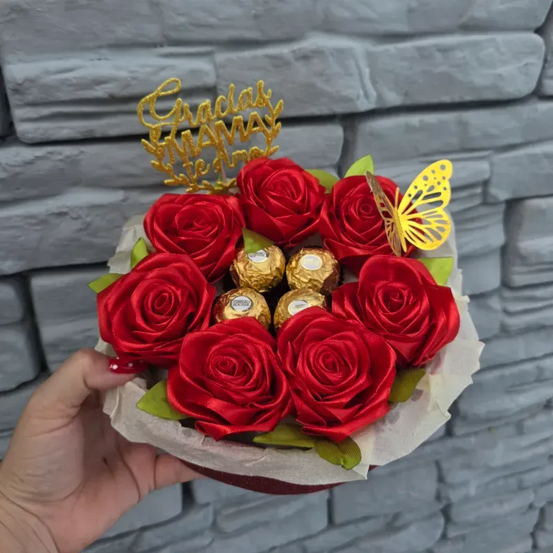 🎀Cesta de Rosas y Bombones Ferrero Rocher 