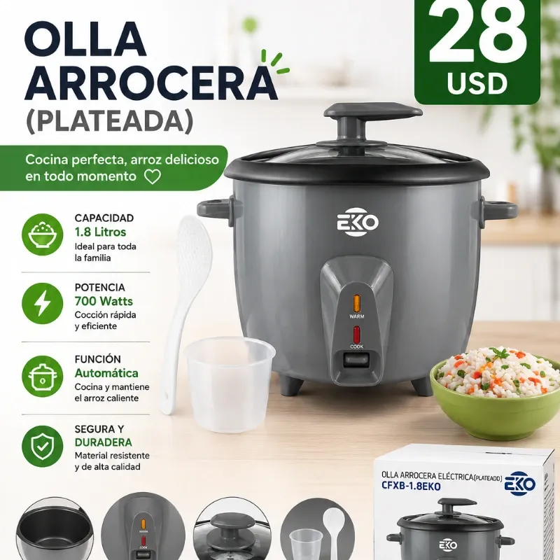 Olla arrocera Eko - Color Plateado - 1.8 litros