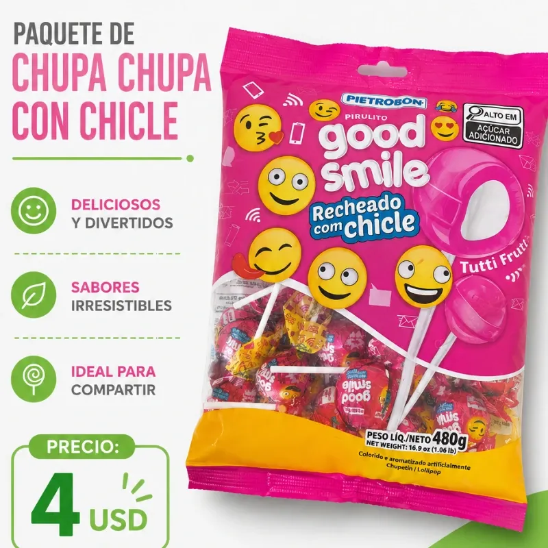 Paquetes de chupa chupa con chicle 480g