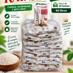 Paca de 30 bolsas de 1kg/66 libras - Arroz brasileño Rainha-