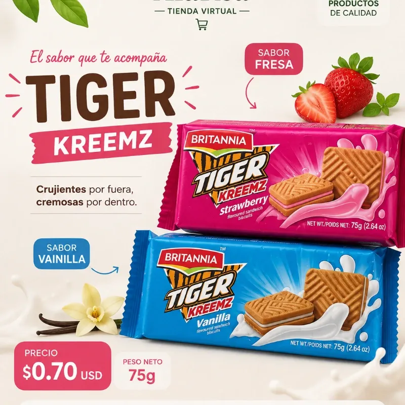 Galletas Tiger 75g ( Hay fresa y vainilla)