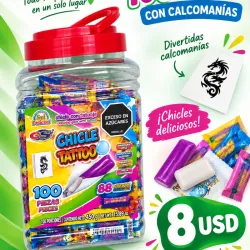 Pomo de 100 chicles con Calcomonías-