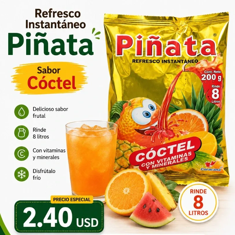 Refresco Instantáneo Piñata «Cóctel» Rinde 8 litros