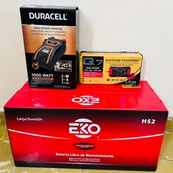 Convertidor de 1000w con pico de 2000w + Cargador inteligente de 12V-12Ah + Batería 12v de 200 amperes  