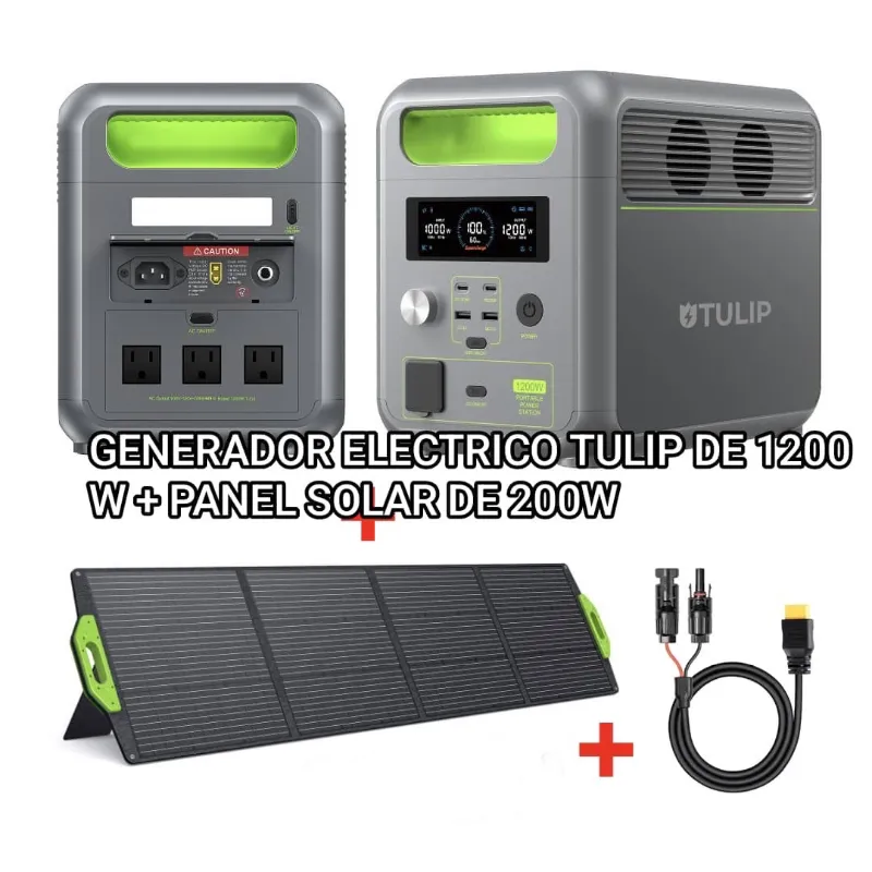 Estación de energía Tulip 1200 watts con panel solar de 200 watts 