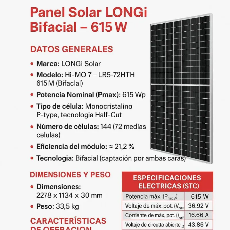 Panel solar longi 610 watts 