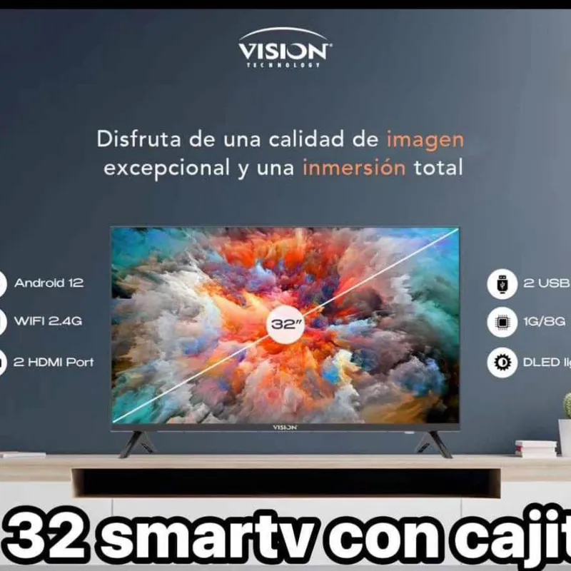 SmarTV Vison 32” con cajita interna y soporte