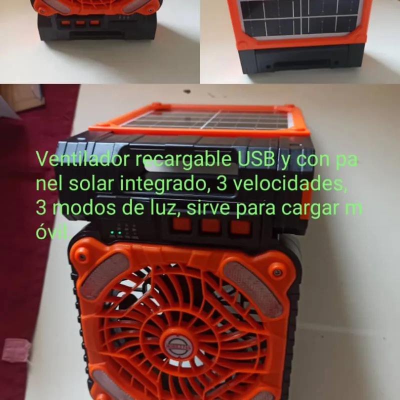 Ventilador recargable con panel solar acoplado