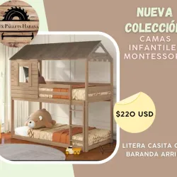 Litera con parte superior de casita con techo tapado