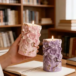 Vela con relieve de flor elegante mujer