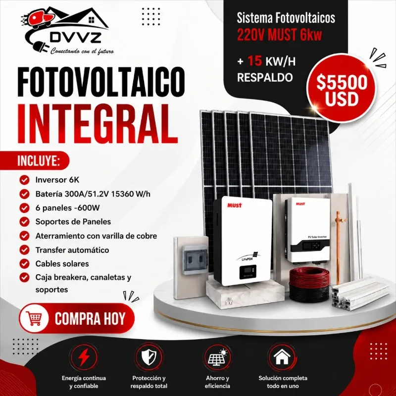 KIT Solar MUST 6KW con 15KW de respaldo en Batería