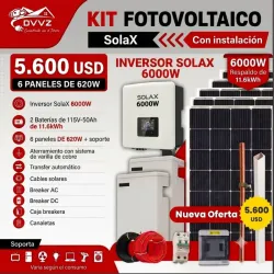 Kit solar 6kw con 11.6kw de Respaldo Batería