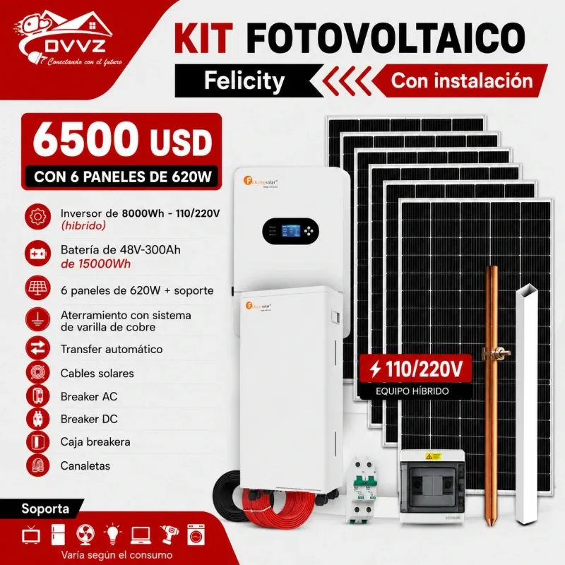 Kit Solar 8Kw con 15Kw respaldo de Batería