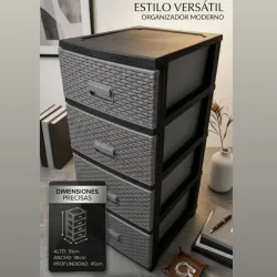 Gavetero Plástico 4 niveles Gris con Negro