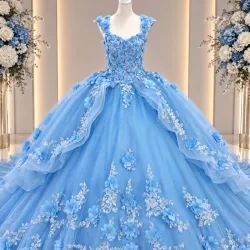 Azul celeste adornado en flores(Q1)