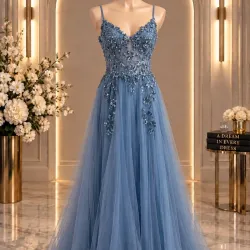 Azul de tirantes y corset trabajado(G14)