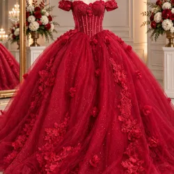 Rojo con corset de piedras(Q14)
