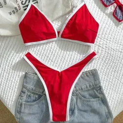 Bikini Rojo con Ribete Blanco