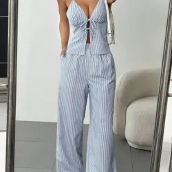 Conjunto largo de rayas azul