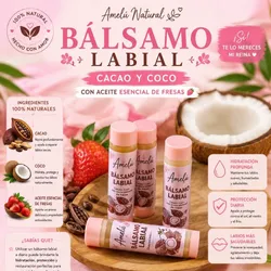 Bálsamo labial cacao y coco ( con aceite esencial de fresas ) 