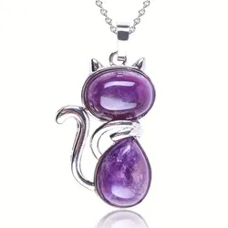 Cadena con colgante de Amatista en forma de Gato.