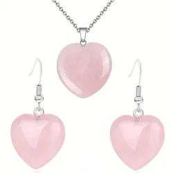 Juego de Collar y Arete de Cuarzo Rosa.