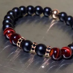 Pulsera de Turmalina Negra y Ojo de tigre Marrón