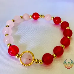 Pulsera Jade rojo y Cuarzo Rosa