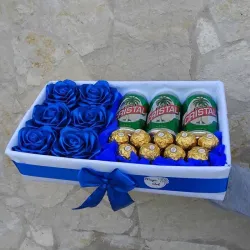 Caja cervezas y flores