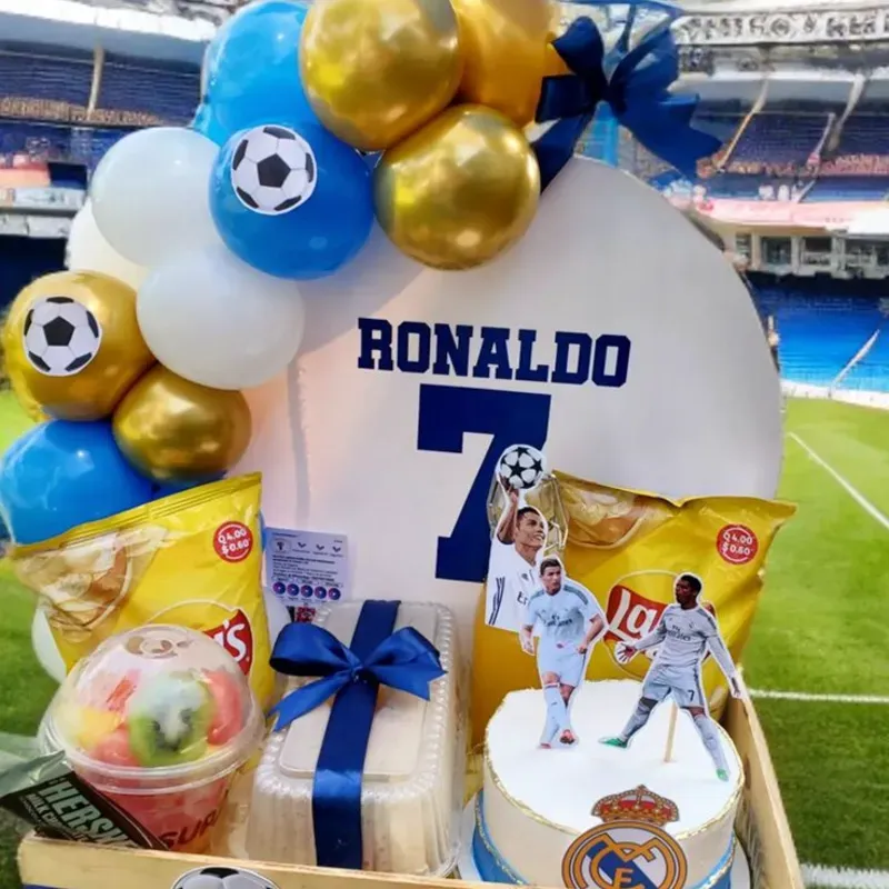 Caja de fútbol decorada+ globo burbuja 