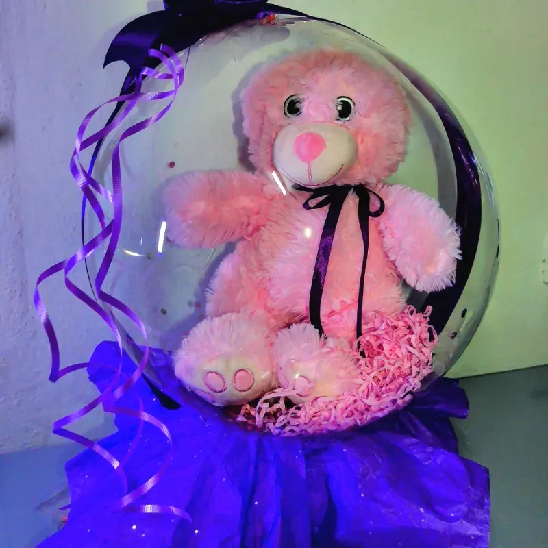 Peluche dentro de globo burbuja 