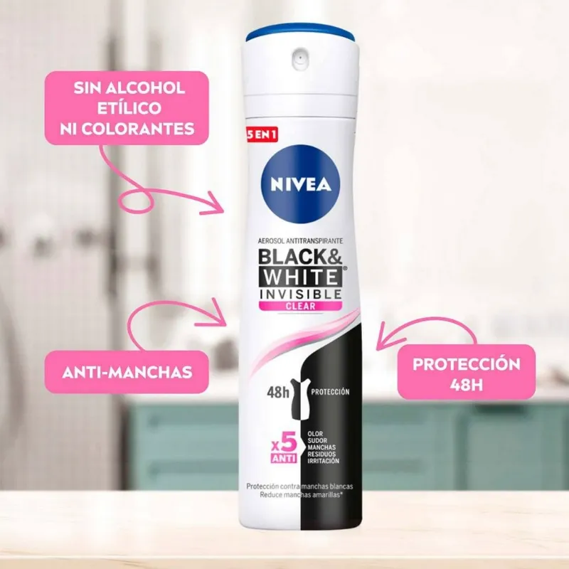 Desodorante Nivea  Black and White Invisible Clear  de 250 ml