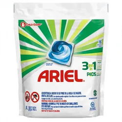 Detergente en cápsulas Ariel Pods poder 3 en 1 quitamanchas, para todo tipo de ropa 16 cápsulas