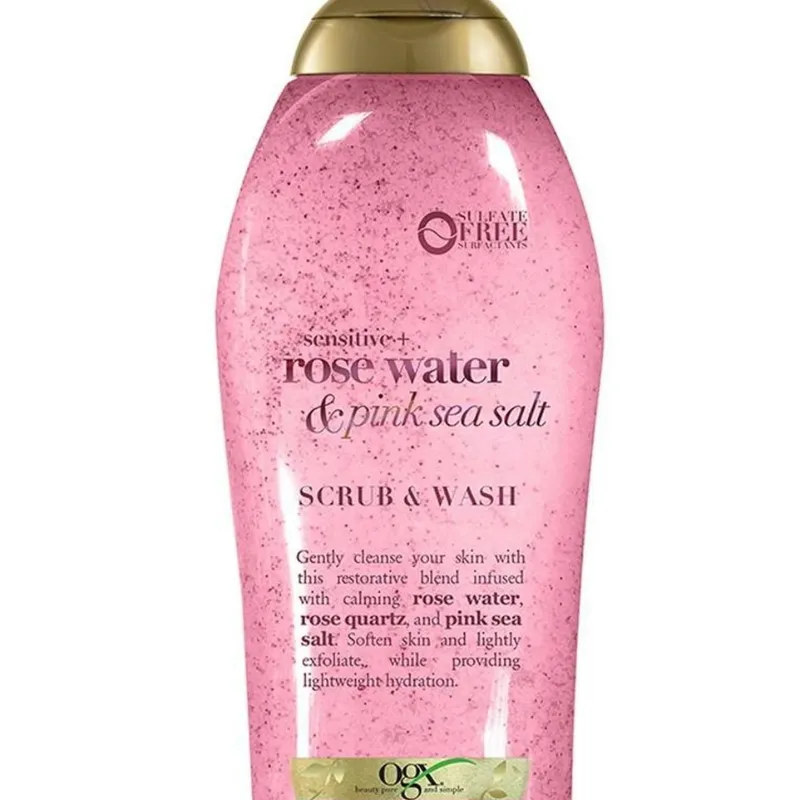 Gel de ducha Ogx exfoliante rose water & pink sea salt 577 ml