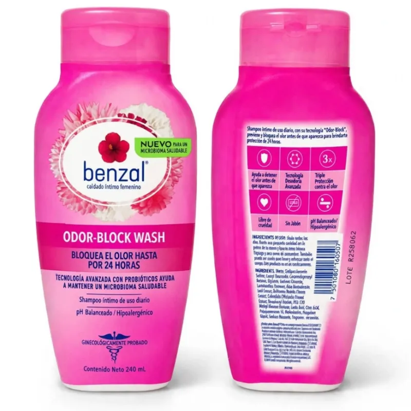 Shampoo íntimo Benzal femenino tecnología odor-block hipoalergénico sin jabón 355 ml