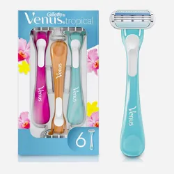 Rastrillo Gillette cuchilla de afeitar Venus Tropical para mujer con 3 hojas para depilar 6 pzas