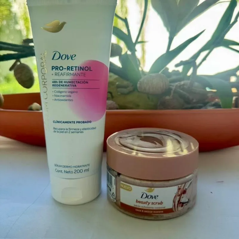 Serum corporal pro retinol+ gel exfoliante de azúcar y coco 🥥 de la línea dove 