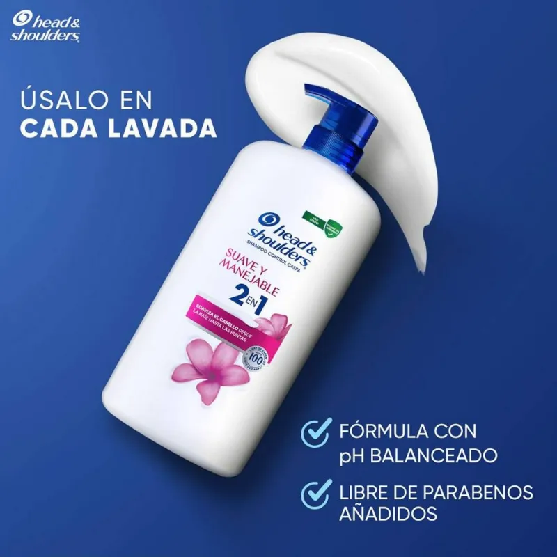 Shampoo Head & Shoulders Suave y Manejable 2 en 1 Control Caspa 2 en 1 1Litro