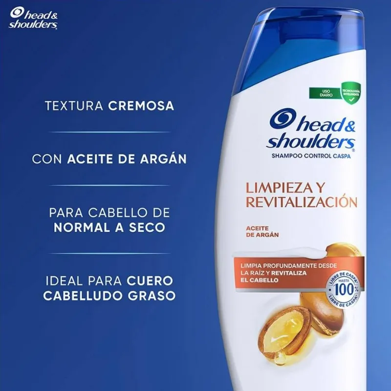 Shampoo Head & Shoulders Limpieza y revitalización aceite de argán control caspa 650 ml