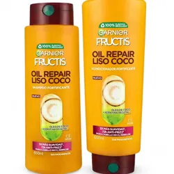  Shampoo+ Acondicionador Garnier Fructis oil repair liso coco cabello seco y rebelde 650 ml