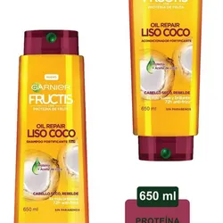  Shampoo+ Acondicionador Garnier Fructis oil repair liso coco cabello seco y rebelde 650 ml