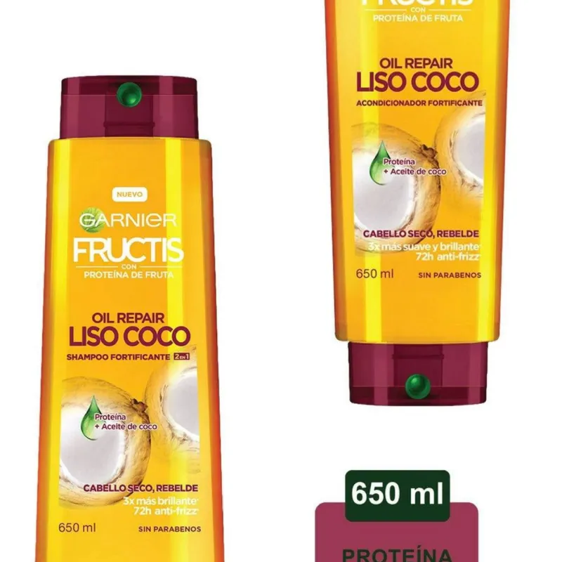 Shampoo+ Acondicionador Garnier Fructis oil repair liso coco cabello seco y rebelde 650 ml