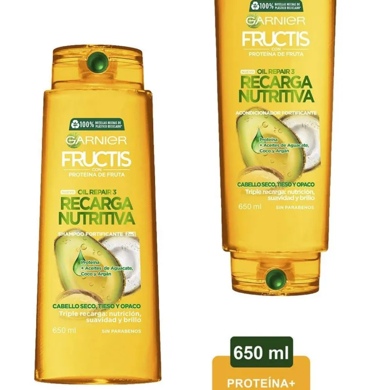 Shampoo + Acondicionador Garnier Fructis oil repair 3 recarga nutritiva 650 ml