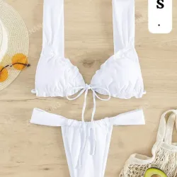 🤍Bikini Blanco Romántico con Tirantes Anchos - Conjunto con Lazo Frontal y Braga de Cintura Alta Ajustable