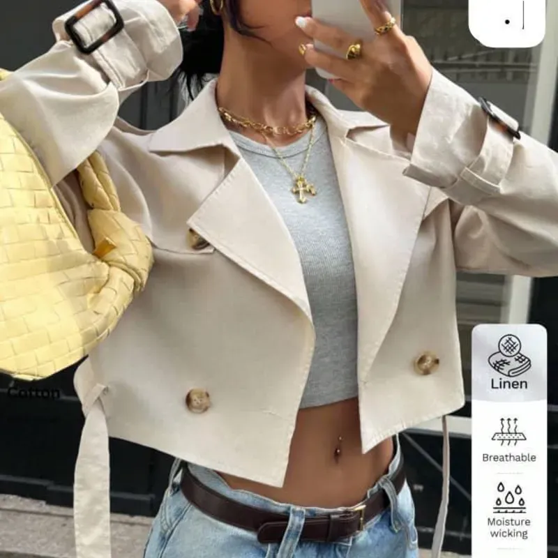 🤎 Blazer Corto Beige – Estilo fresco con toque urbano y funcional