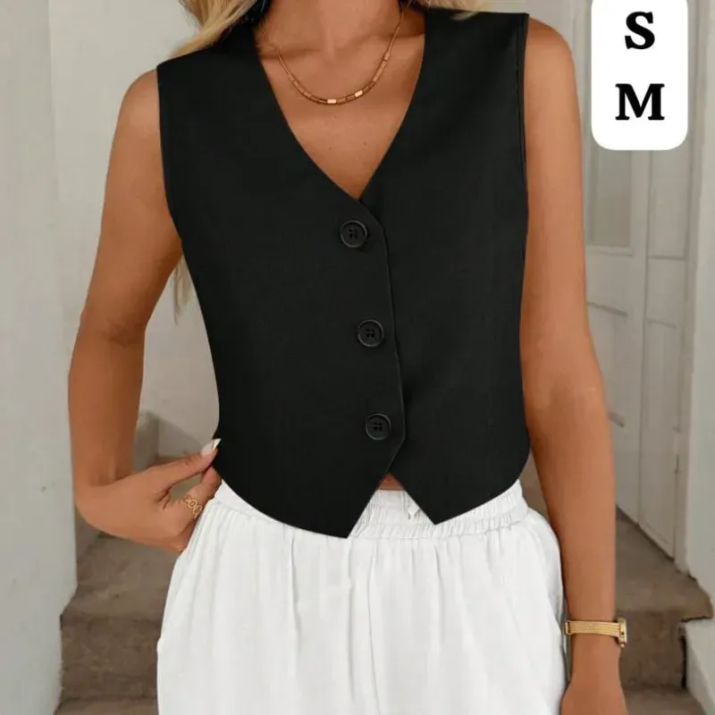 🖤 Conjunto Black Precision – Elegancia monocromática con chaleco entallado y pantalón de talle alto