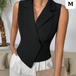 🖤 Conjunto Black & White Executive – Elegancia estratégica con blazer sin mangas y pantalón de talle alto