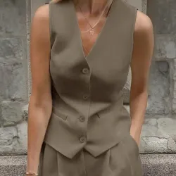 🤎 Conjunto Brown Power – Elegancia ejecutiva con chaleco entallado y pantalón de talle alto