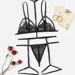 ❤️ Conjunto de lencería roja + bata de tul – Tallas S y M